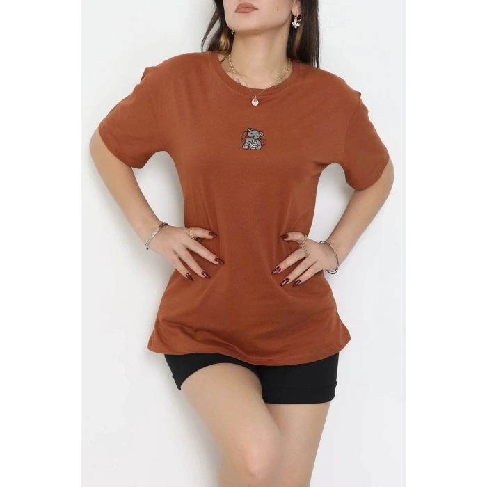 Suprem Nakışlı Oversize Tişört Kiremit - 31877.1878.