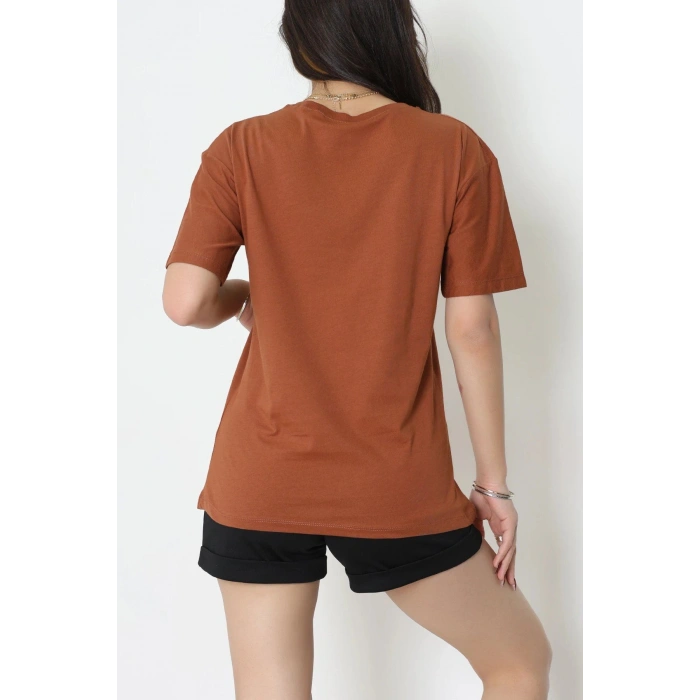 Suprem Nakışlı Oversize Tişört Kiremit - 31877.1878.