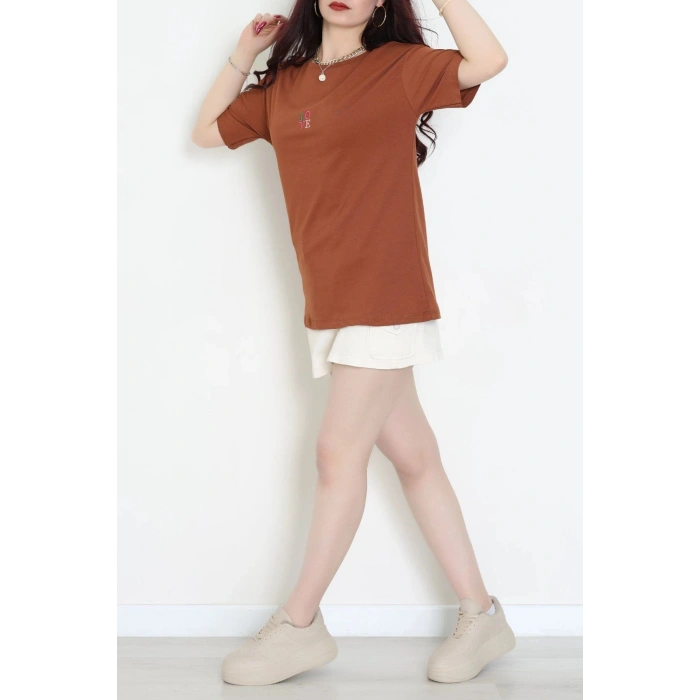 Suprem Nakışlı Oversize Tişört Kiremit - 31879.1878.