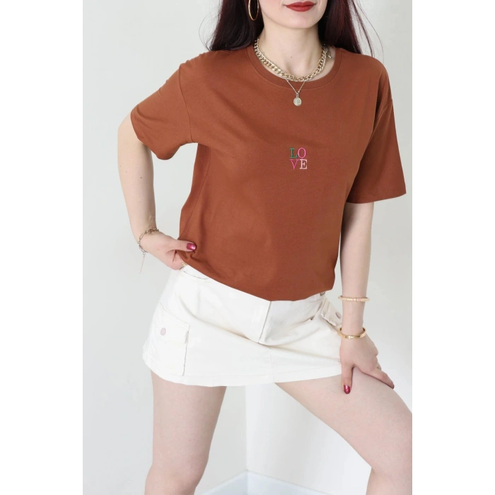 Suprem Nakışlı Oversize Tişört Kiremit - 31879.1878.