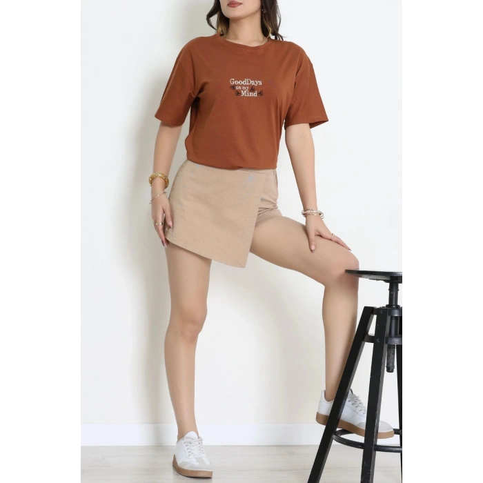 Suprem Nakışlı Oversize Tişört Kiremit - 31882.1878.