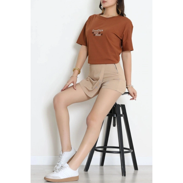 Suprem Nakışlı Oversize Tişört Kiremit - 31882.1878.