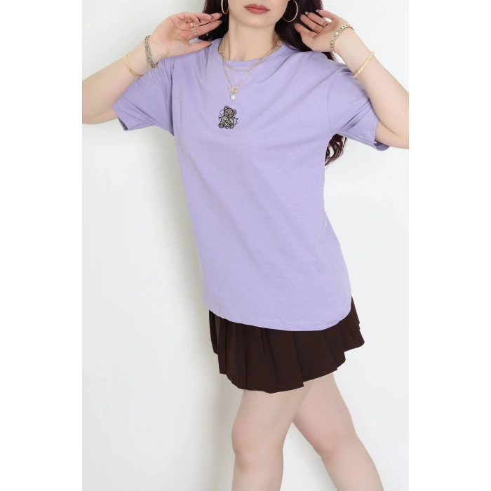 Suprem Nakışlı Oversize Tişört Lila - 31877.1878.