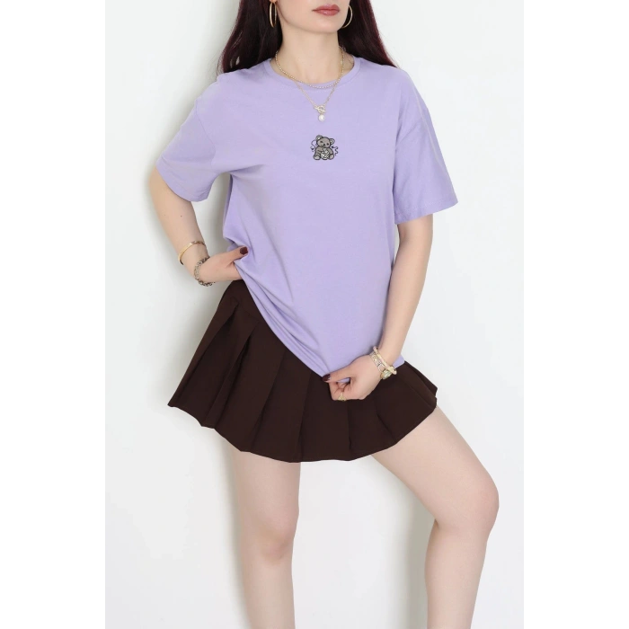 Suprem Nakışlı Oversize Tişört Lila - 31877.1878.