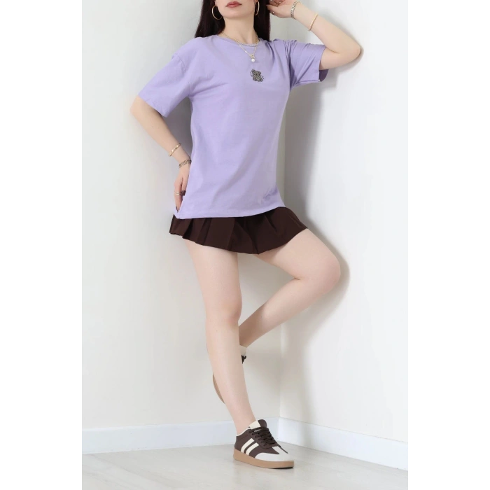 Suprem Nakışlı Oversize Tişört Lila - 31877.1878.