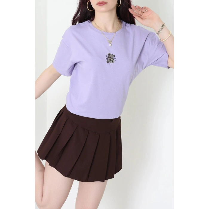 Suprem Nakışlı Oversize Tişört Lila - 31877.1878.