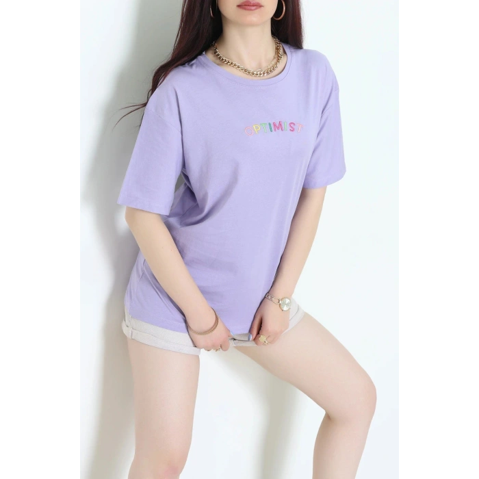 Suprem Nakışlı Oversize Tişört Lila - 31878.1878.