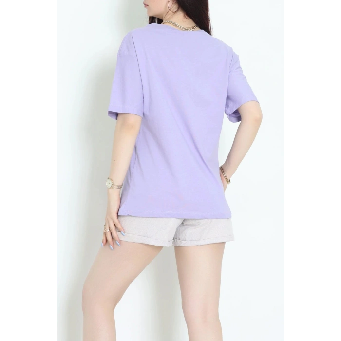 Suprem Nakışlı Oversize Tişört Lila - 31878.1878.