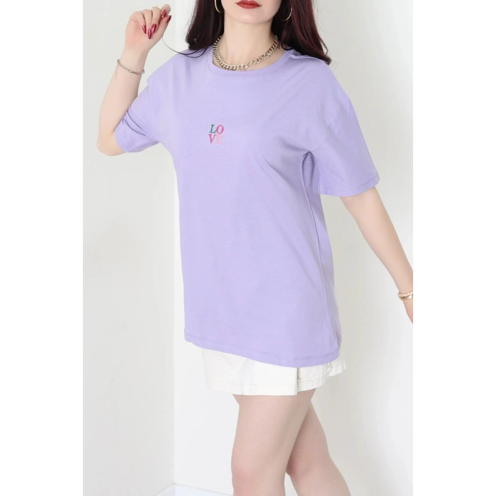 Suprem Nakışlı Oversize Tişört Lila - 31879.1878.