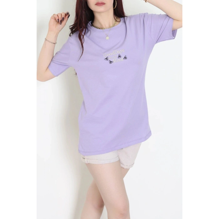 Suprem Nakışlı Oversize Tişört Lila - 31882.1878.