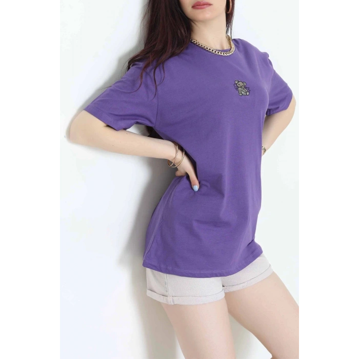 Suprem Nakışlı Oversize Tişört Mor - 31877.1878.