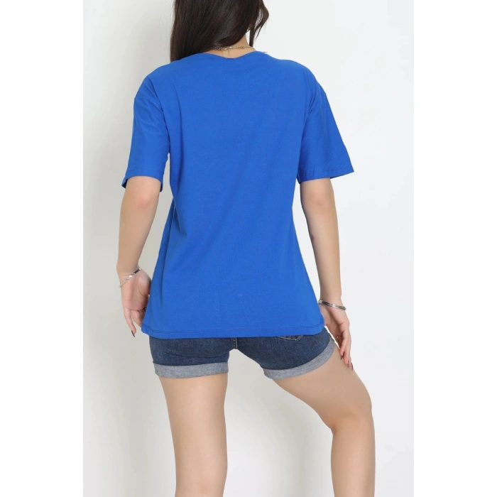 Suprem Nakışlı Oversize Tişört Saks - 31877.1878.