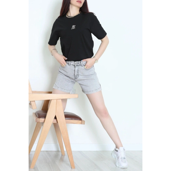 Suprem Nakışlı Oversize Tişört Siyah - 31877.1878.