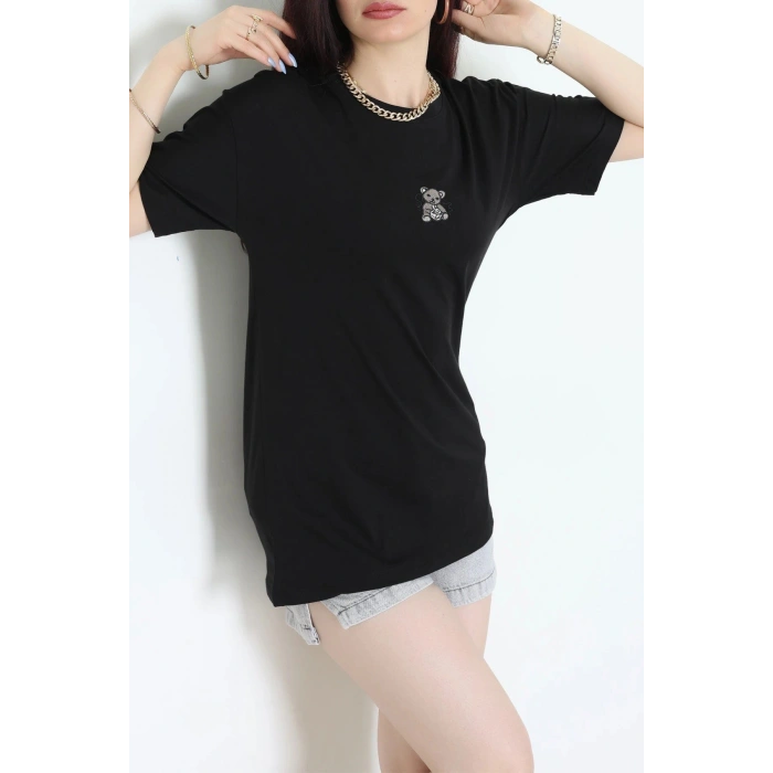 Suprem Nakışlı Oversize Tişört Siyah - 31877.1878.