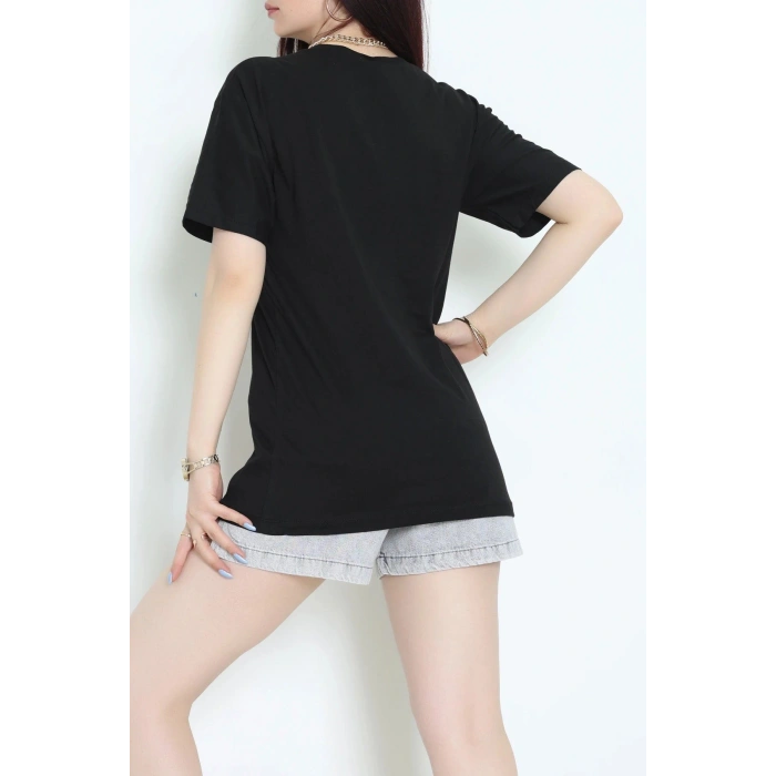 Suprem Nakışlı Oversize Tişört Siyah - 31877.1878.
