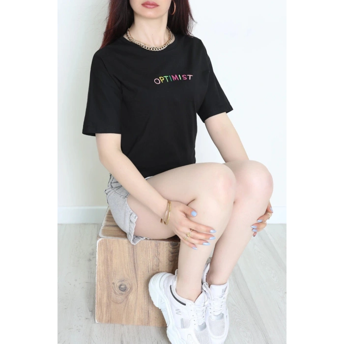 Suprem Nakışlı Oversize Tişört Siyah - 31878.1878.