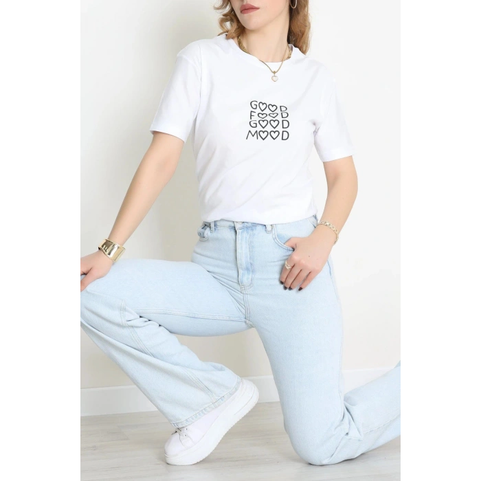 Suprem Nakışlı Tişört Beyaz - 31886.1878.