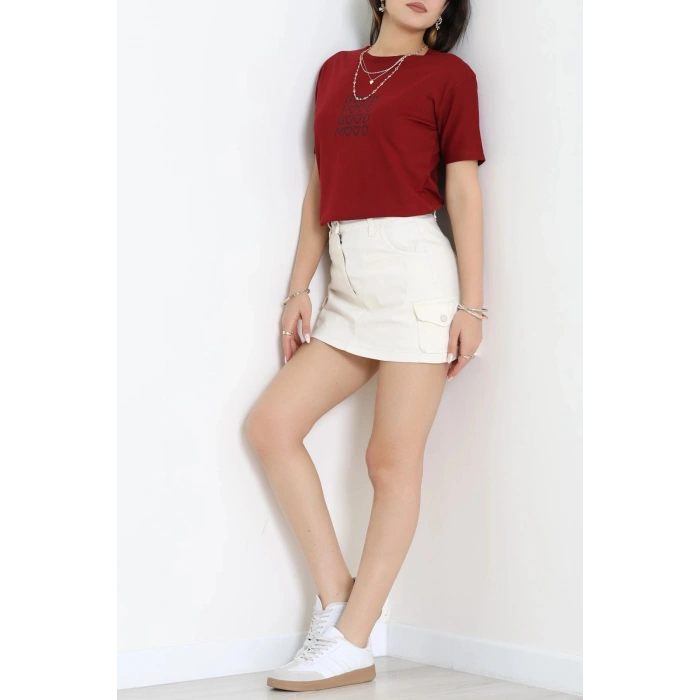 Suprem Nakışlı Tişört Bordo - 31886.1878.