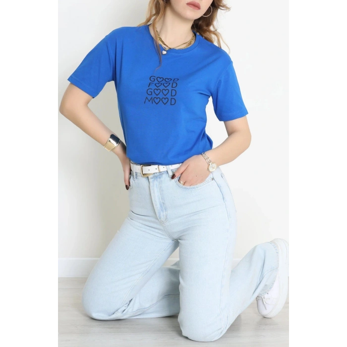 Suprem Nakışlı Tişört Saks - 31886.1878.