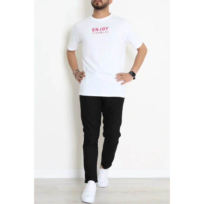 Süprem Ön Arka Baskılı Erkek Tişört Beyazfuşya - 71143.1872.
