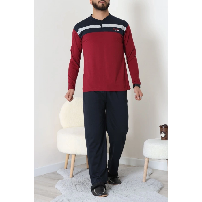 Süprem Patlı Baskılı Erkek Pijama Takımı Bordolaci - 70885.1838.