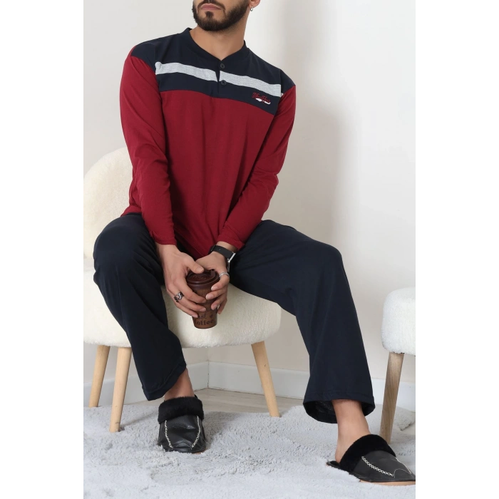 Süprem Patlı Baskılı Erkek Pijama Takımı Bordolaci - 70885.1838.
