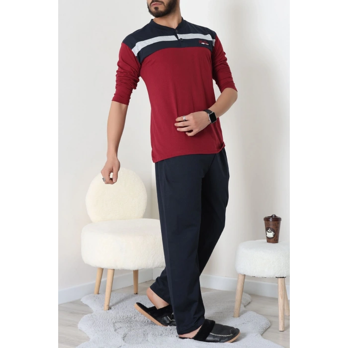 Süprem Patlı Baskılı Erkek Pijama Takımı Bordolaci - 70885.1838.