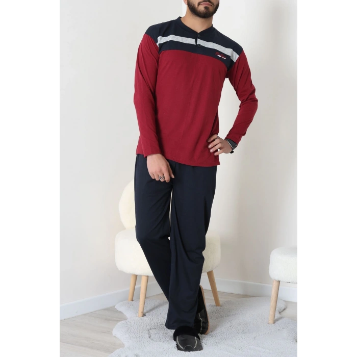 Süprem Patlı Baskılı Erkek Pijama Takımı Bordolaci - 70885.1838.