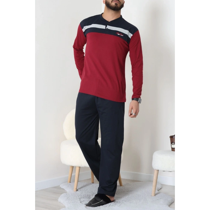 Süprem Patlı Baskılı Erkek Pijama Takımı Bordolaci - 70885.1838.
