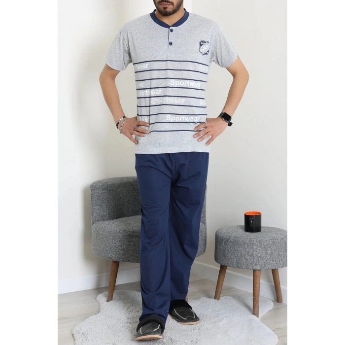 Süprem Patlı Kısa Kollu Erkek Pijama Takımı Gri - 71487.1838.