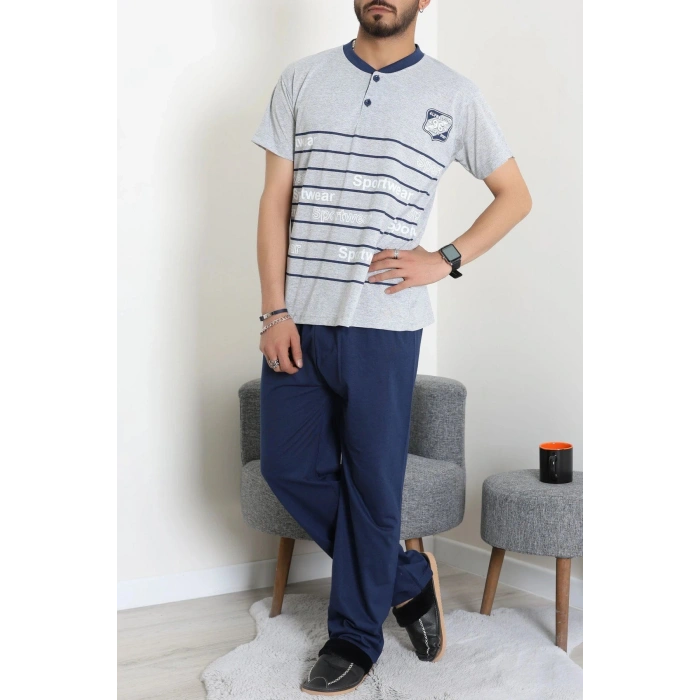Süprem Patlı Kısa Kollu Erkek Pijama Takımı Gri - 71487.1838.