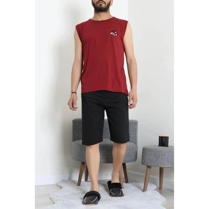 Süprem Şortlu Erkek Pijama Takımı Bordo - 42983.1048.