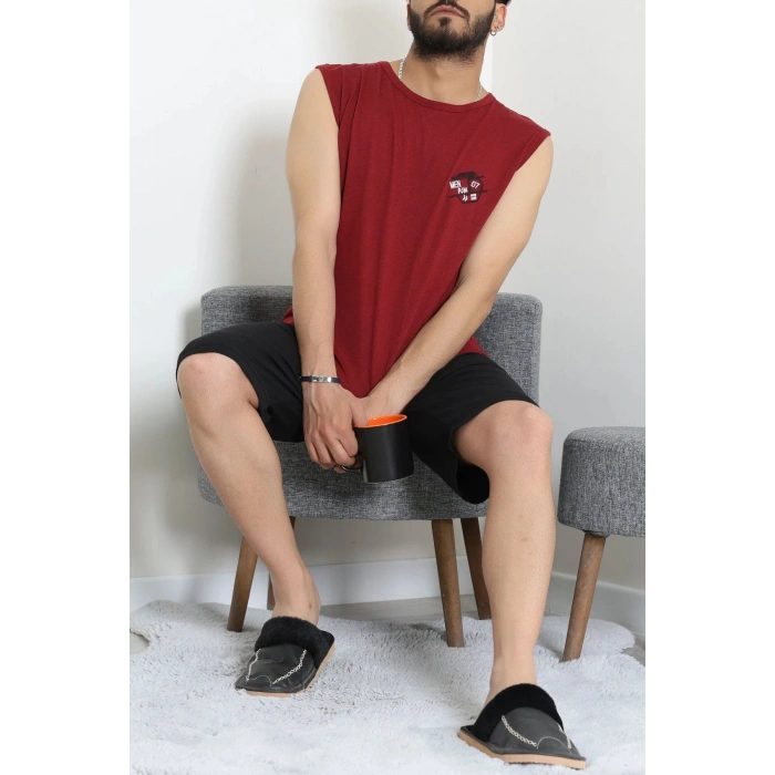 Süprem Şortlu Erkek Pijama Takımı Bordo - 42983.1048.