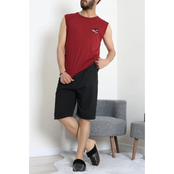 Süprem Şortlu Erkek Pijama Takımı Bordo - 42983.1048.