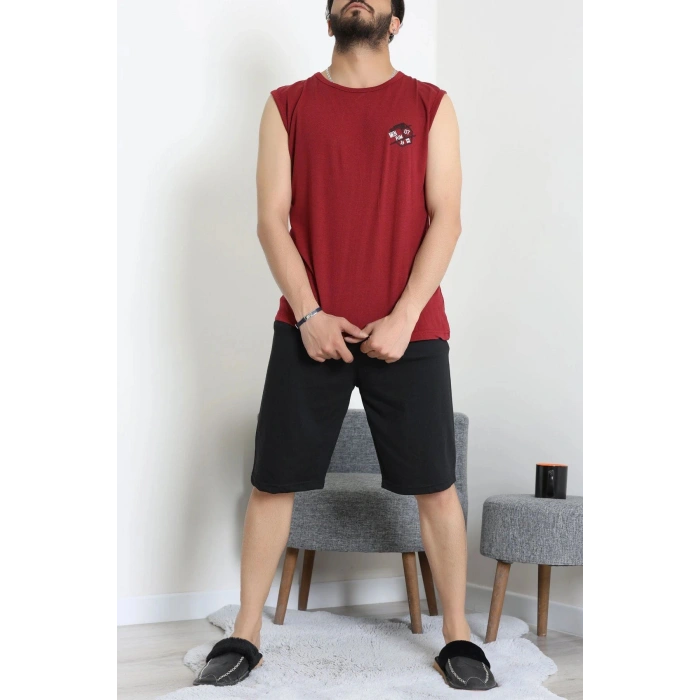 Süprem Şortlu Erkek Pijama Takımı Bordo - 42983.1048.