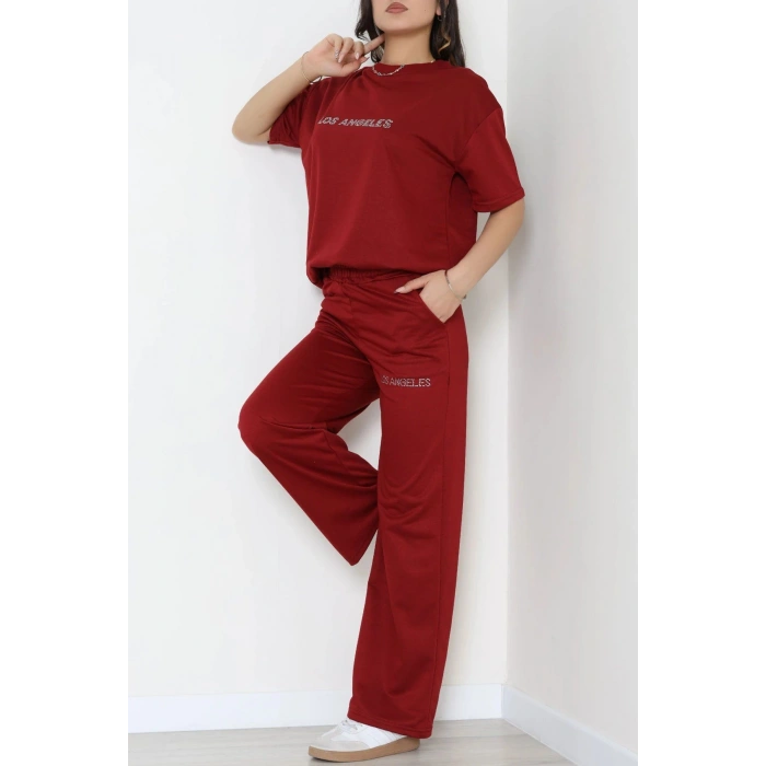 Taş Baskılı Palazzo 2 İplik Wortex Takım Bordo - 80321.1878.