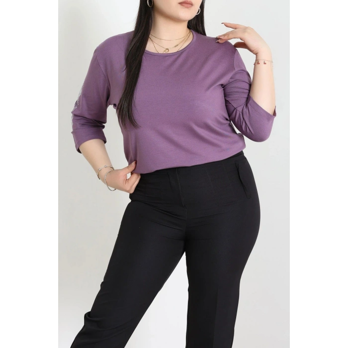 Taş Detay Büyük Beden Bluz Lila - 71559.1954.