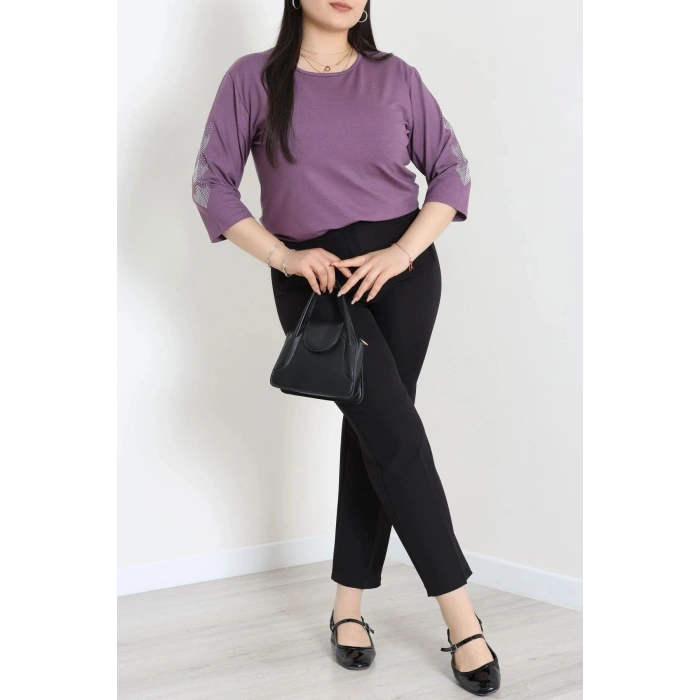 Taş Detay Büyük Beden Bluz Lila - 71559.1954.