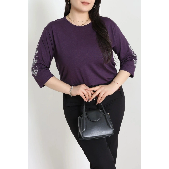 Taş Detay Büyük Beden Bluz Mor - 71559.1954.