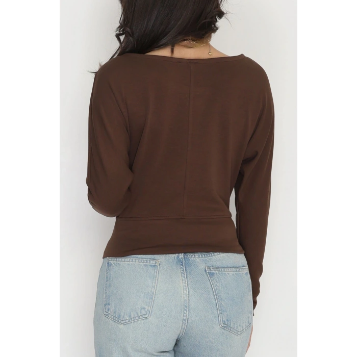Taş Detay Kayık Yaka Bluz Acıkahve - 4129.1247.