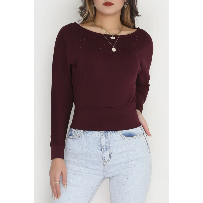 Taş Detay Kayık Yaka Bluz Mürdüm - 4129.1247.