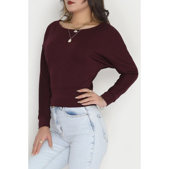 Taş Detay Kayık Yaka Bluz Mürdüm - 4129.1247.