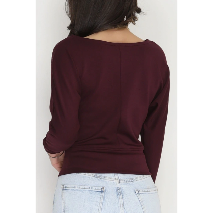 Taş Detay Kayık Yaka Bluz Mürdüm - 4129.1247.