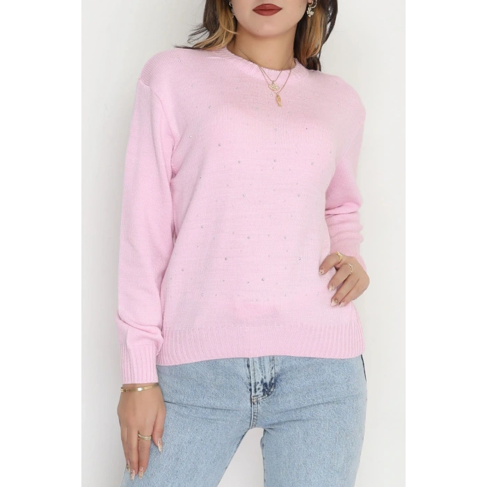 Taş Detaylı Triko Pembe - 2399.1765.