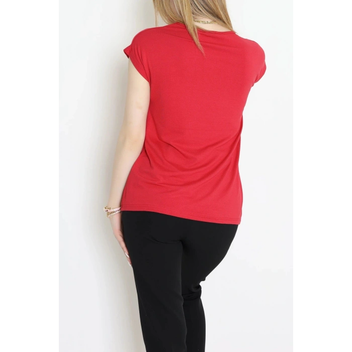 Taş İşlemeli Viskon Bluz Kırmızı - 70651.599.
