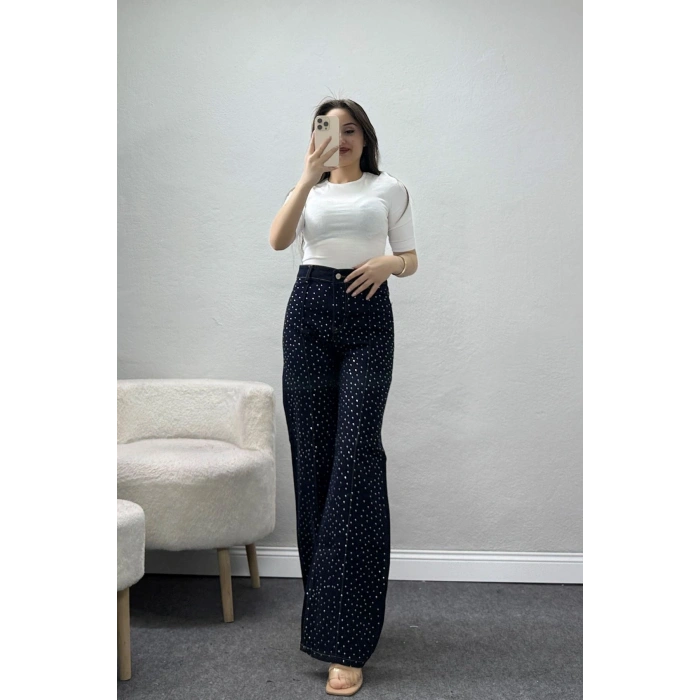 Taşlı Çımalı Kot Pantolon Koyumavi - 32448.2001