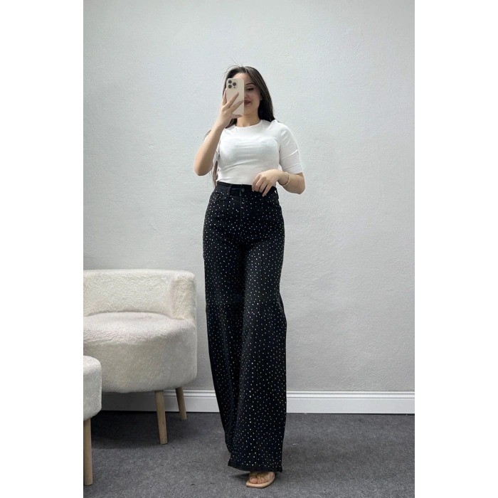 Taşlı Çımalı Kot Pantolon Siyah - 32448.2001