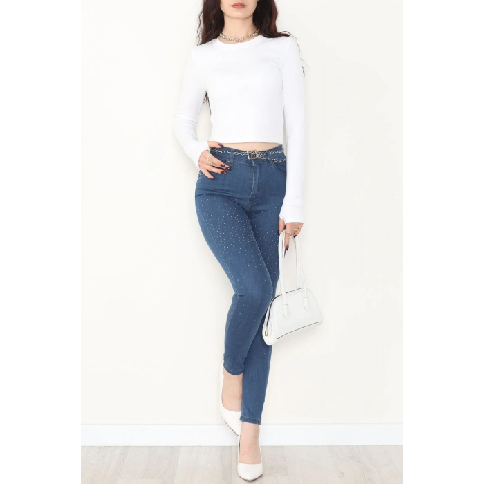 Taşlı Dar Paça Kot Pantolon İndigo - 31656.2112.