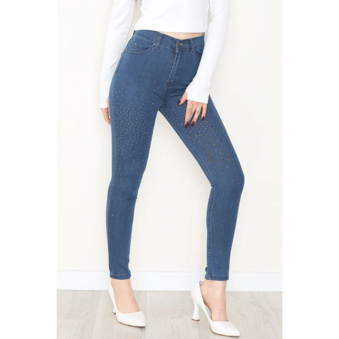 Taşlı Dar Paça Kot Pantolon İndigo - 31656.2112.