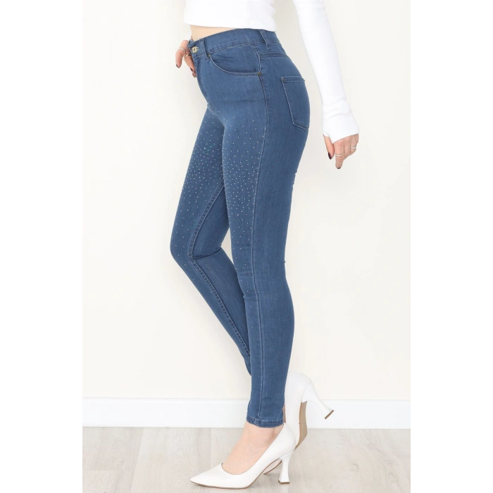 Taşlı Dar Paça Kot Pantolon İndigo - 31656.2112.